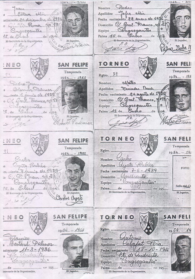 FICHAS TORNEO SAN FELIPE NERI (EQUIPO CONGREGANTES) - 1954